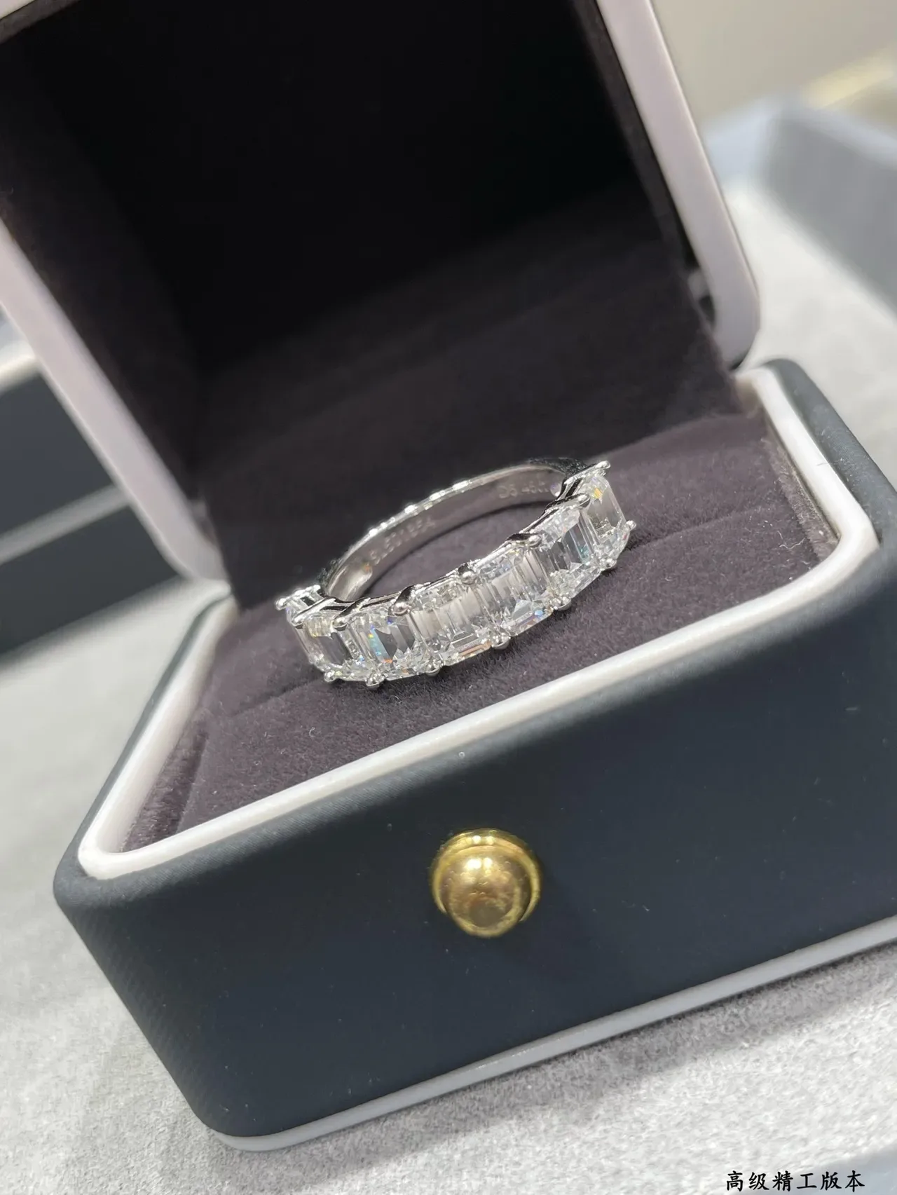 Silver White Emerald-Cut Channel-Set Stones Full Eternity Band Ring 4