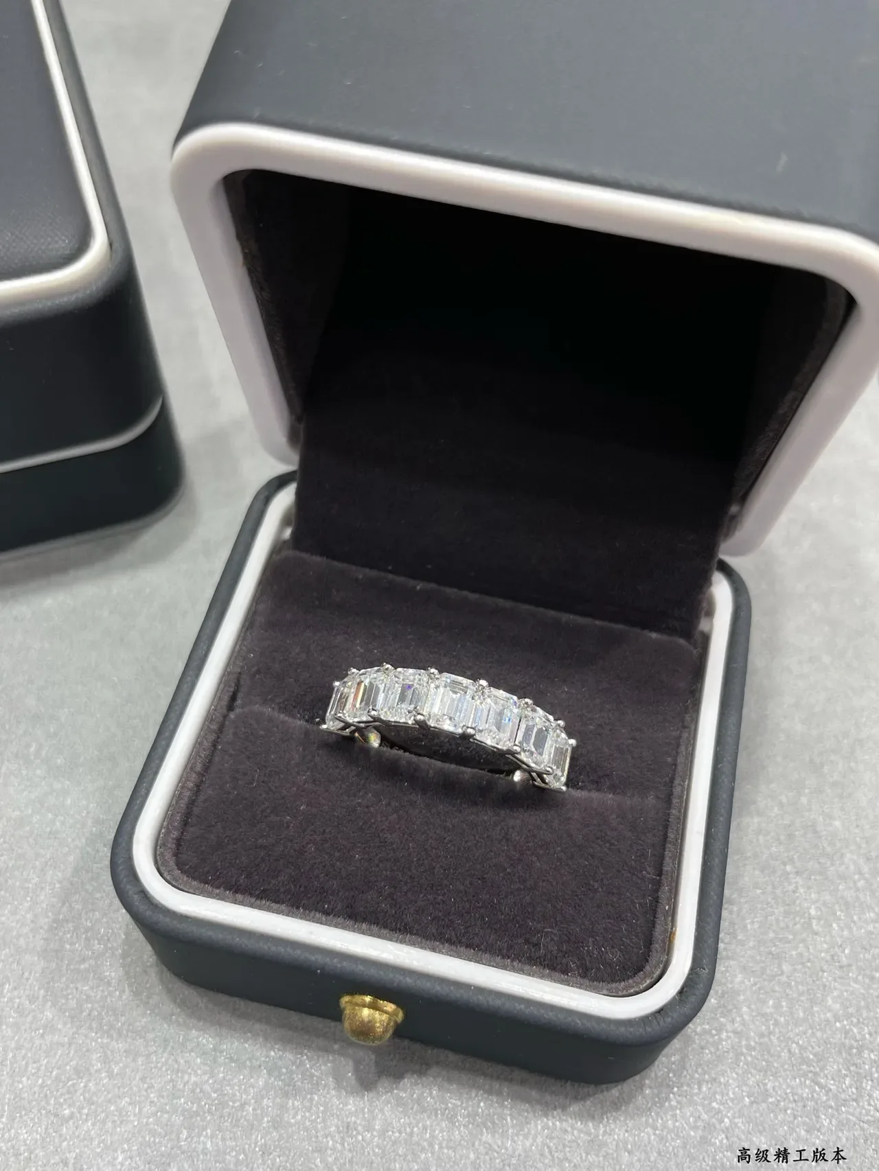 Silver White Emerald-Cut Channel-Set Stones Full Eternity Band Ring 5