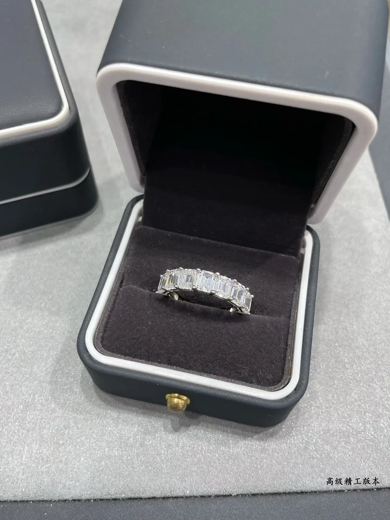Silver White Emerald-Cut Channel-Set Stones Full Eternity Band Ring 6