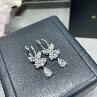 Silver White Floral Cluster Teardrop Dangle Earrings