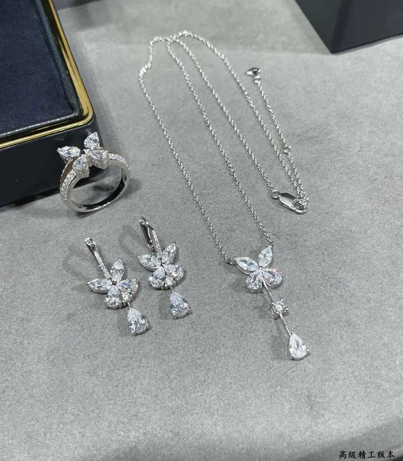 Silver White Floral Cluster Teardrop Dangle Earrings 3