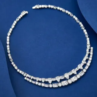 Collar Choker Plata Blanco Multi-Strand Cristales de Corte Mixto Pavé