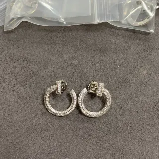 Silver White Pavé-Set Open Hoop Earrings