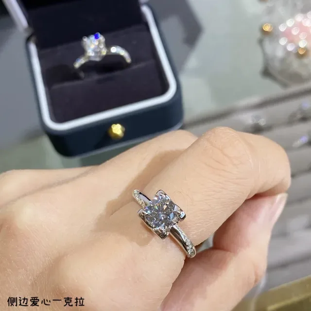 Silver White Solitaire Center Stone Prong-Set Square-Cut Gem Ring 9
