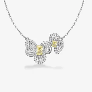 Collier pendentif floral argent jaune avec pierres centrales pavées