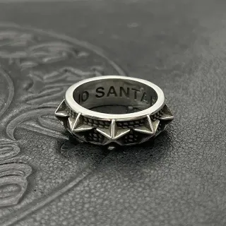 Spiked Bezel Textured Band Silver Ring
