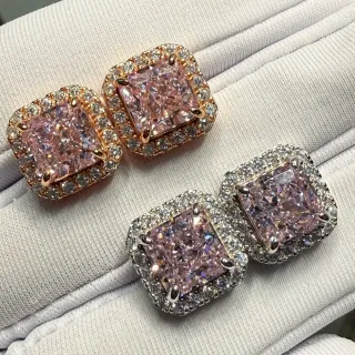 Square-Cut Pink Purple Halo Stud Earrings