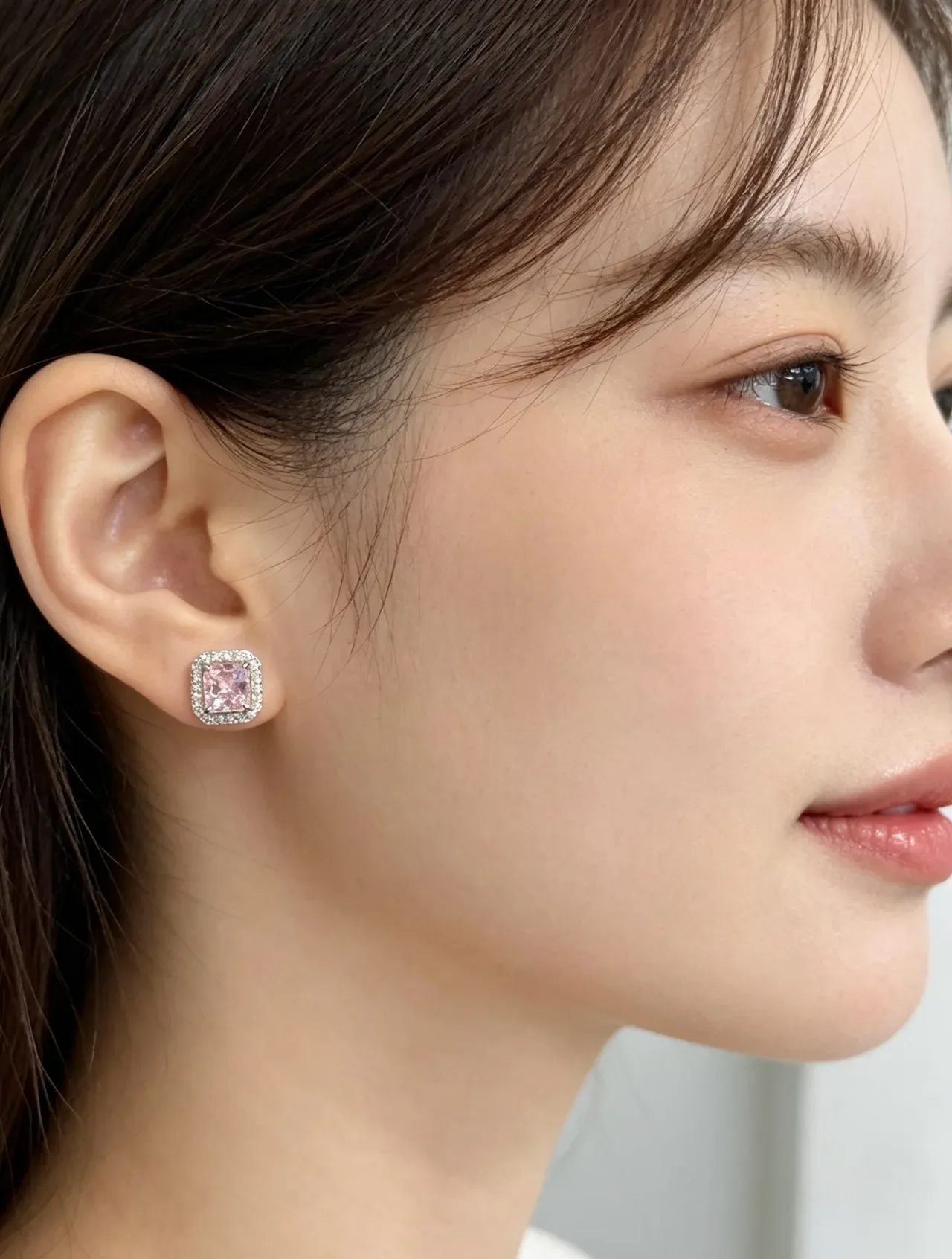 Square-Cut Pink Purple Halo Stud Earrings 2