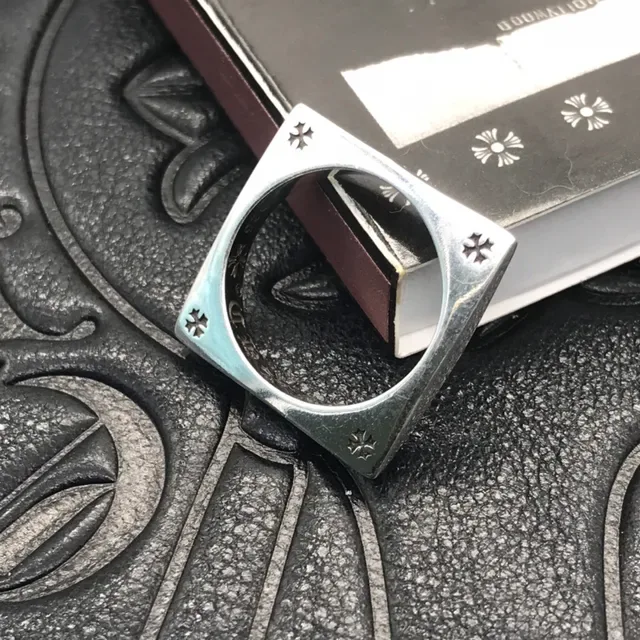 Square-Frame Cross-Motif Polished Metal Stackable Rings 4