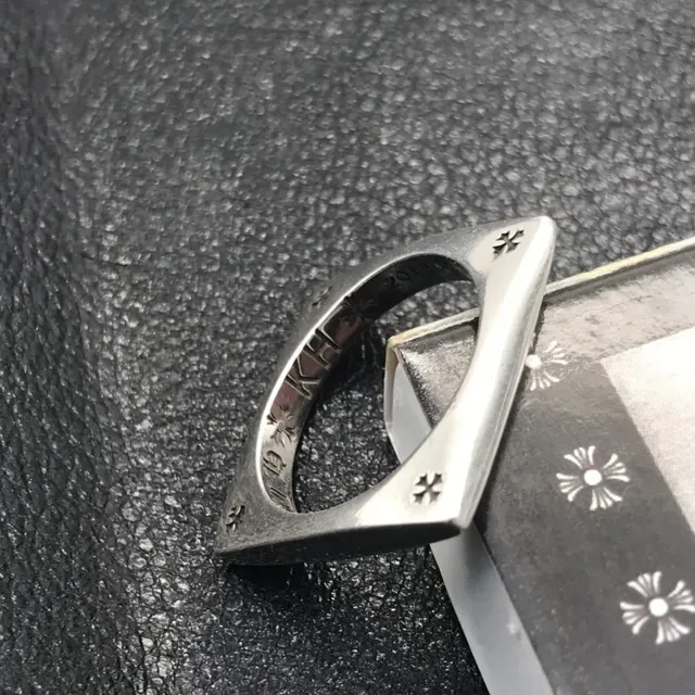 Square-Frame Cross-Motif Polished Metal Stackable Rings 5
