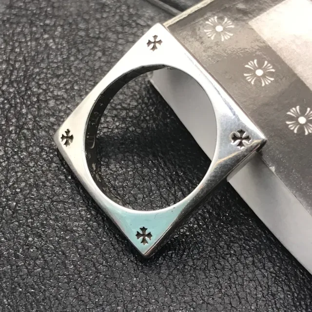 Square-Frame Cross-Motif Polished Metal Stackable Rings 6