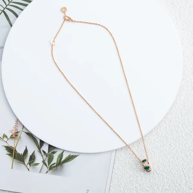 Stacked Geometric Malachite and Pavé Diamond Pendant Necklace 2