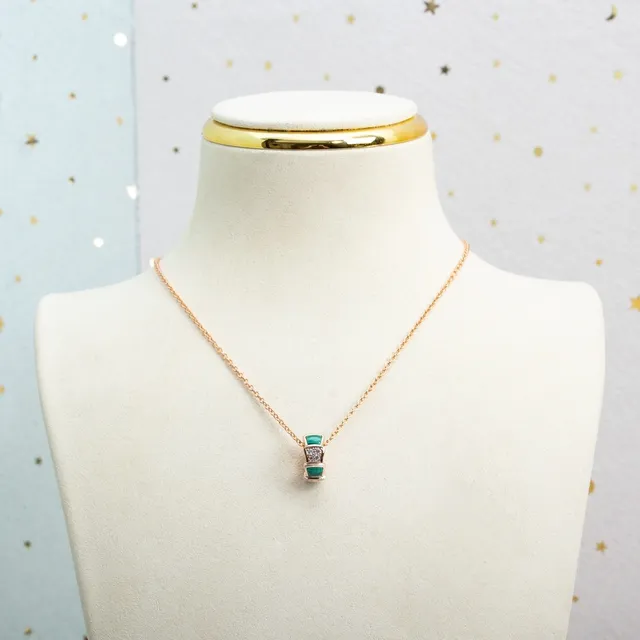 Stacked Geometric Malachite and Pavé Diamond Pendant Necklace 8