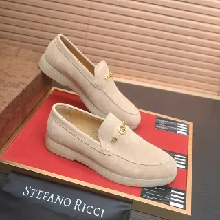 Stefano Ricci बेज गोल्ड सूड अपर हॉर्सबिट ऑर्नामेंट लूफर