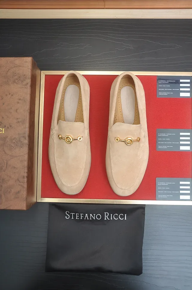 Stefano Ricci Beige Gold Suede Upper Horsebit Ornament Loafer 5
