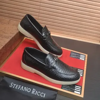 Stefano Ricci काला भूरा क्रोकोडाइल एम्बॉस्ड लेदर मेटल हॉर्सबिट बकल लूफर