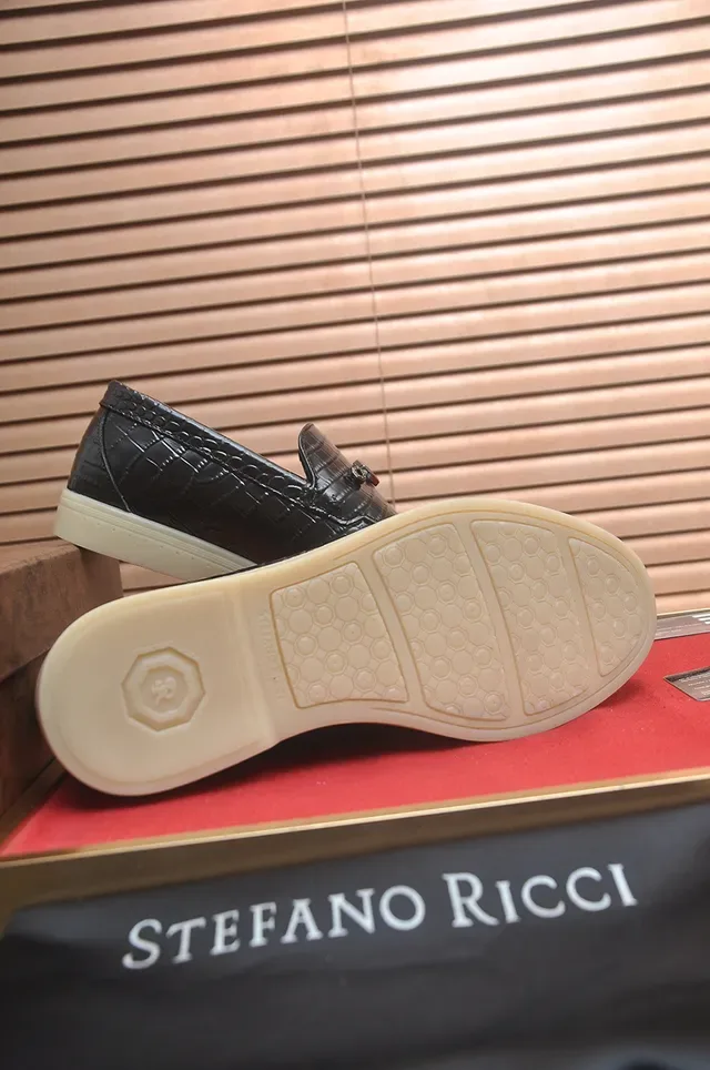 Stefano Ricci Black Beige Crocodile-Embossed Leather Metal Horsebit Buckle Loafer 3