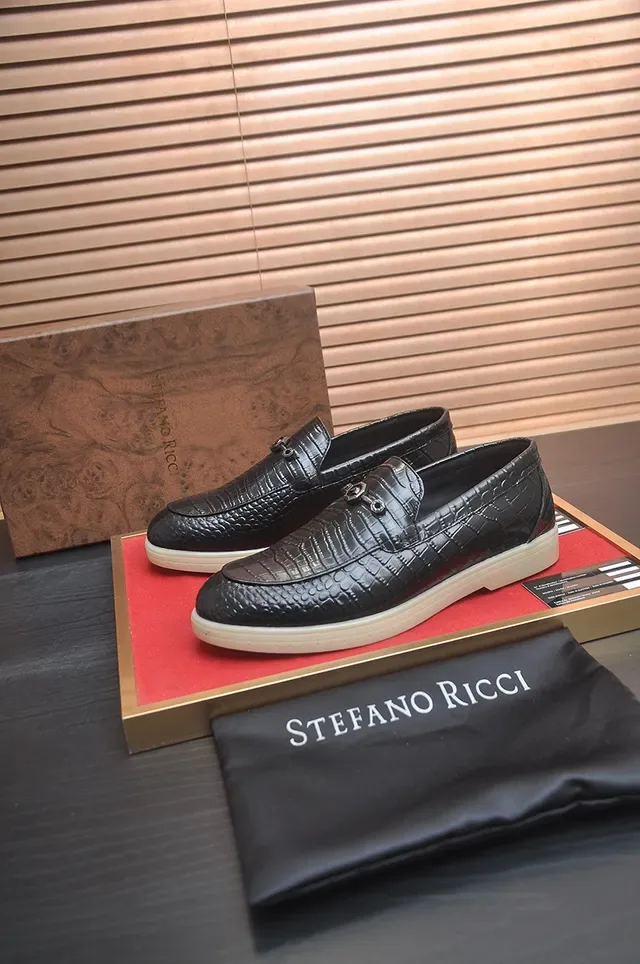 Stefano Ricci Black Beige Crocodile-Embossed Leather Metal Horsebit Buckle Loafer 4
