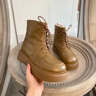 Tan Lace-Up Platform Ankle Boots