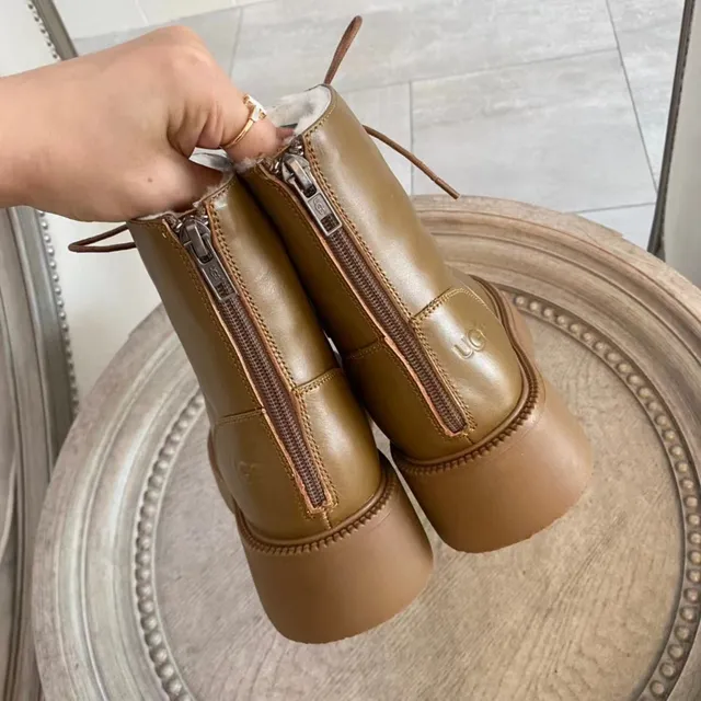 حذاء كعب مضخم بلون بني فاتح مع أربطة 5