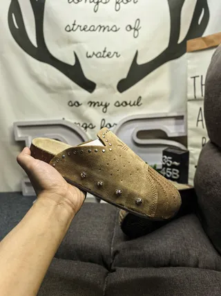 Tan Suede Studded Cork-Sole Slipper Slippers 5
