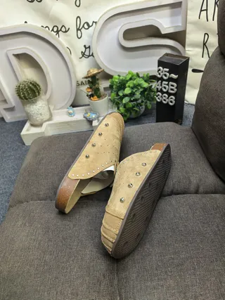 Tan Suede Studded Cork-Sole Slipper Slippers 6