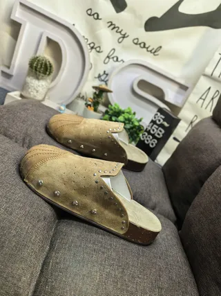 Tan Suede Studded Cork-Sole Slipper Slippers 7