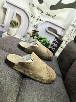 Tan Suede Studded Cork-Sole Slipper Slippers 9