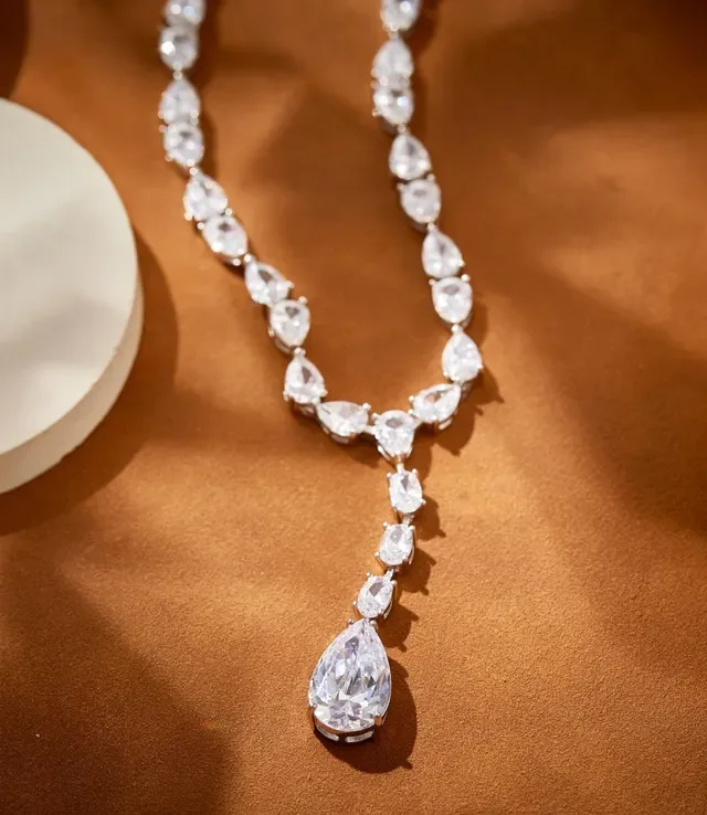 Teardrop-Cut Stone Y-Drop Pendant Necklace 4