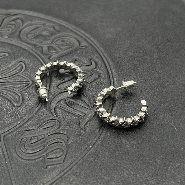 Textured Segmented Oxidized Silver Hoop Earrings 2