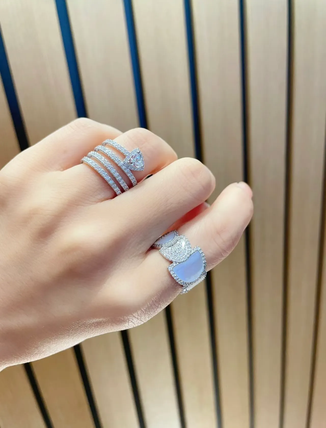 Triple-Band Pavé Trilliant-Cut Stackable Ring 2