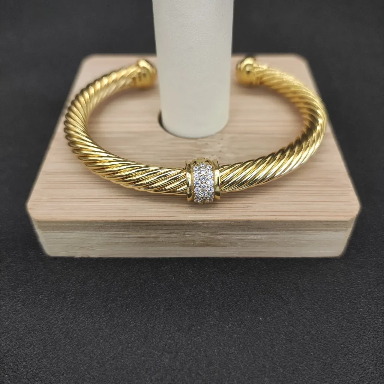 Twisted Cable Pavé Gem Station Open Bangle Bracelets 3