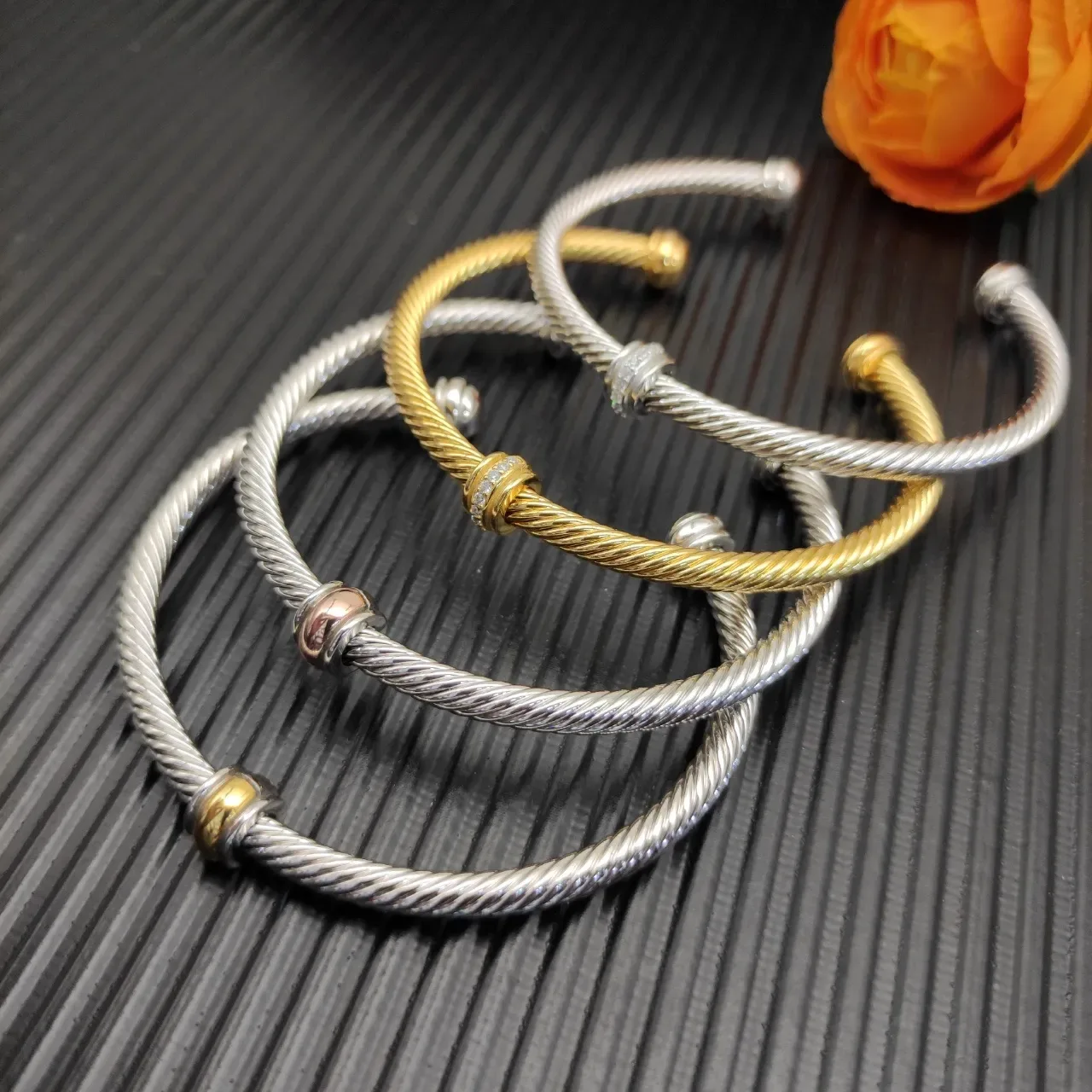 Twisted Rope Cable Two-Tone Open Cuff Bracelet 2