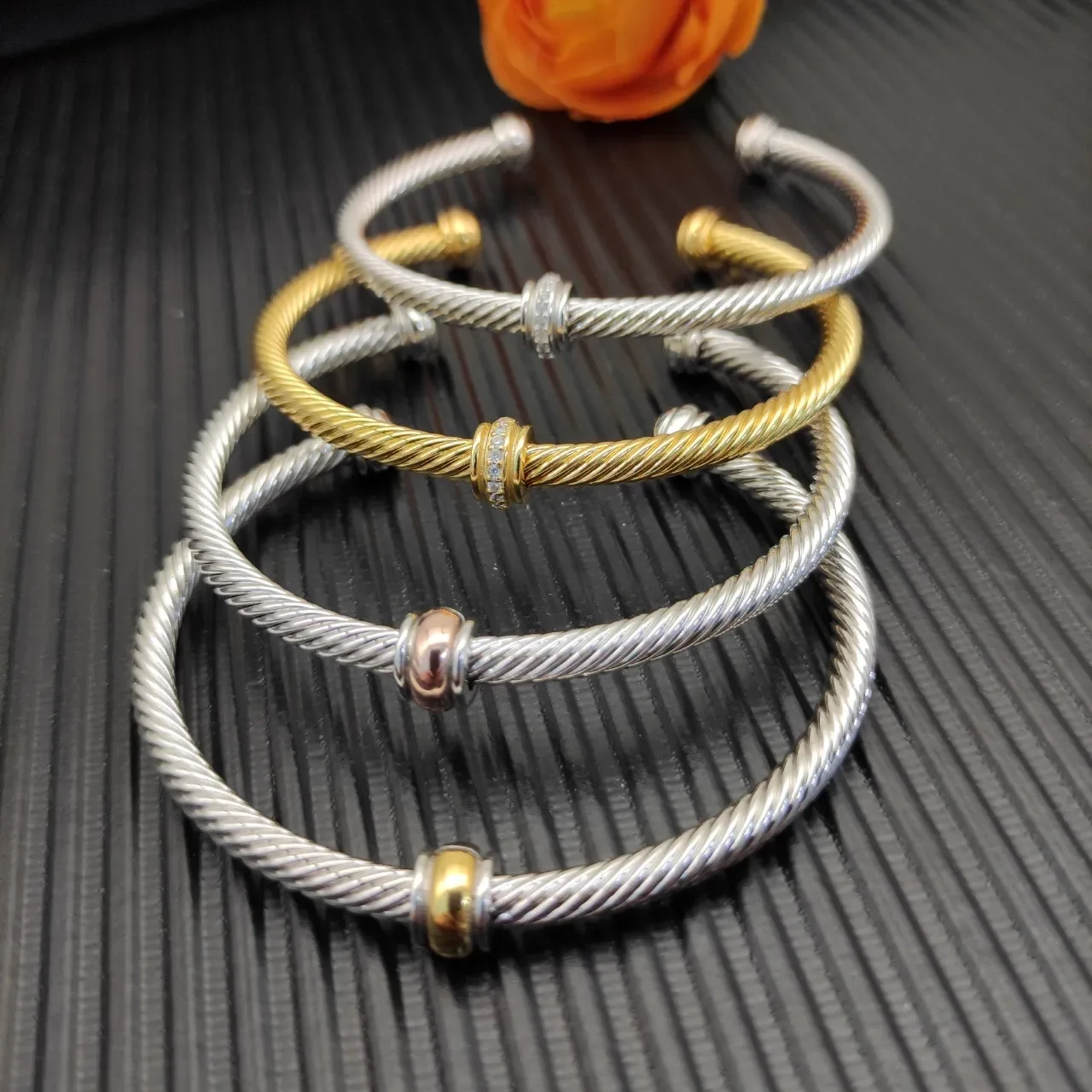 Twisted Rope Cable Two-Tone Open Cuff Bracelet 3