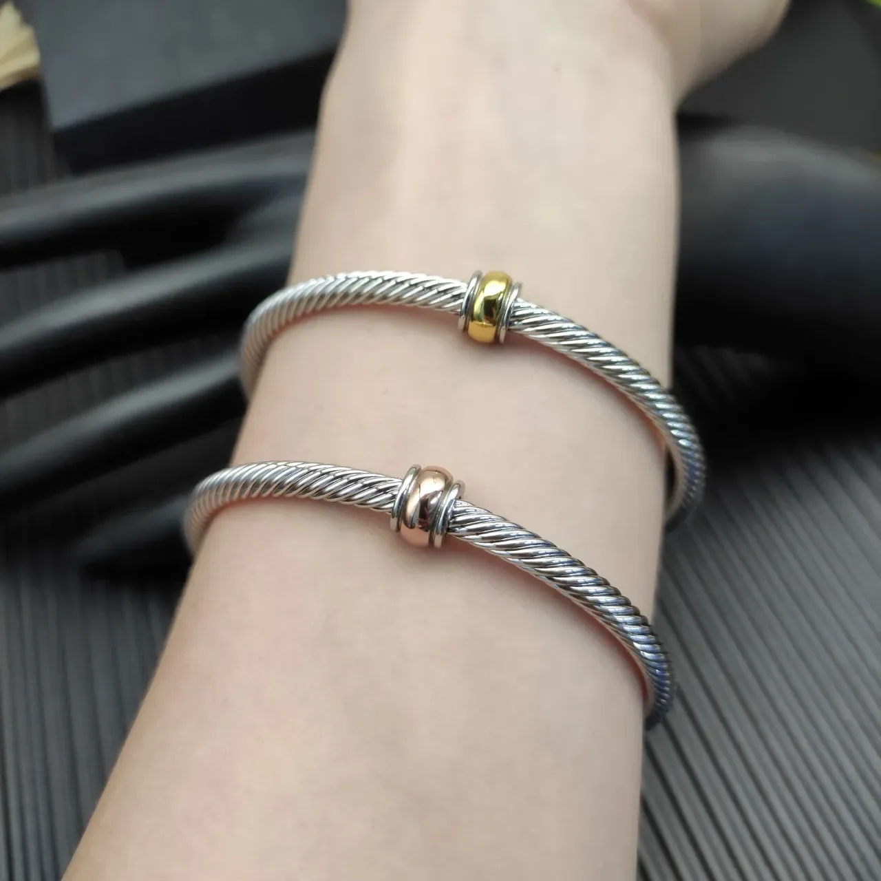 Twisted Rope Cable Two-Tone Open Cuff Bracelet 5