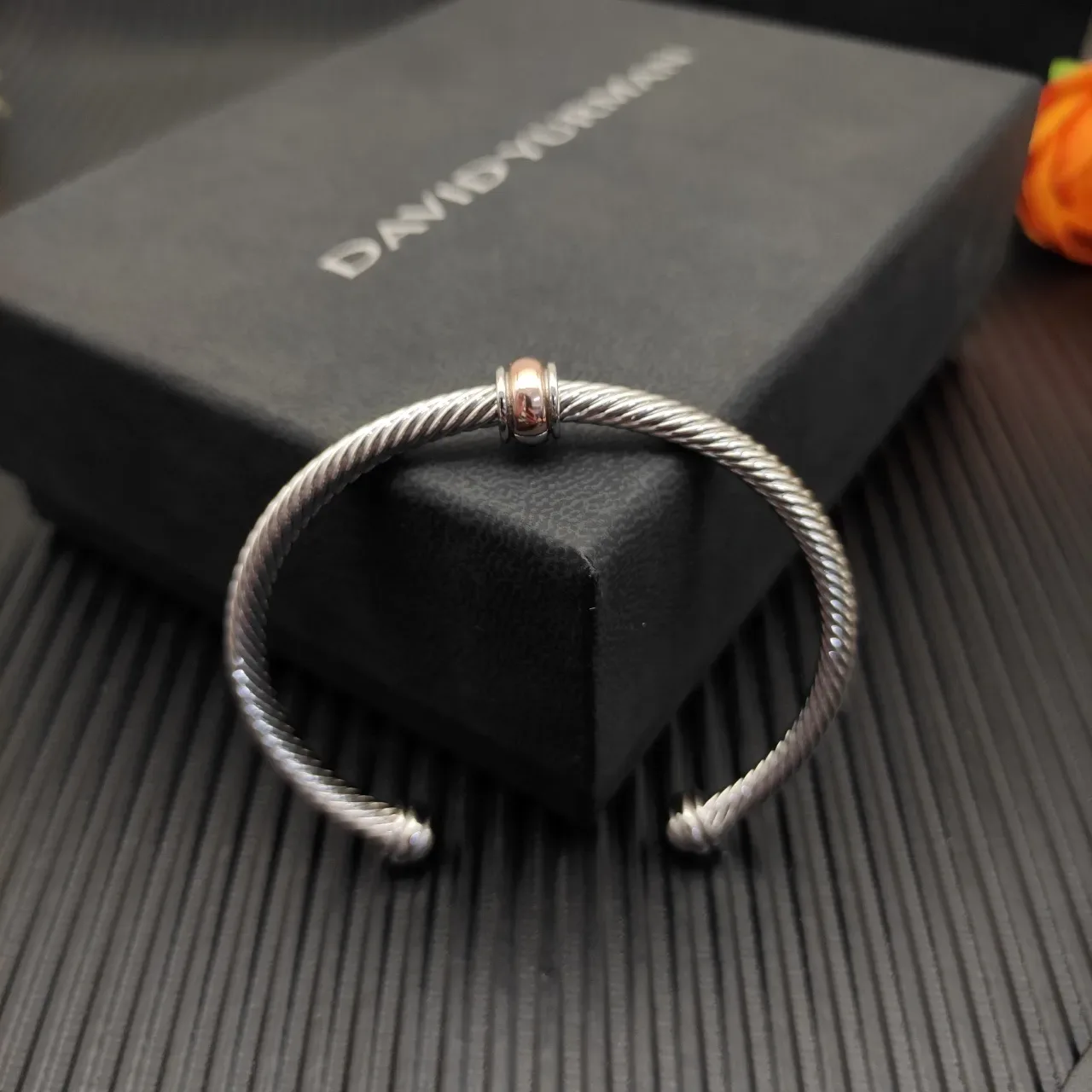 Twisted Rope Cable Two-Tone Open Cuff Bracelet 7