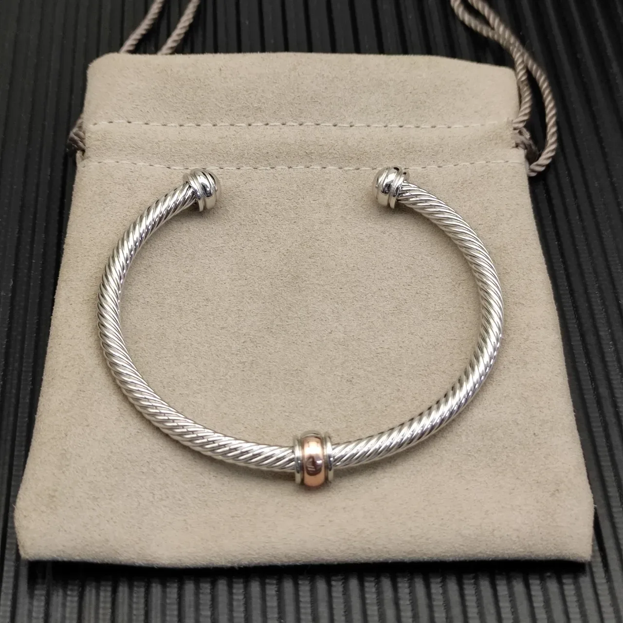 Twisted Rope Cable Two-Tone Open Cuff Bracelet 8