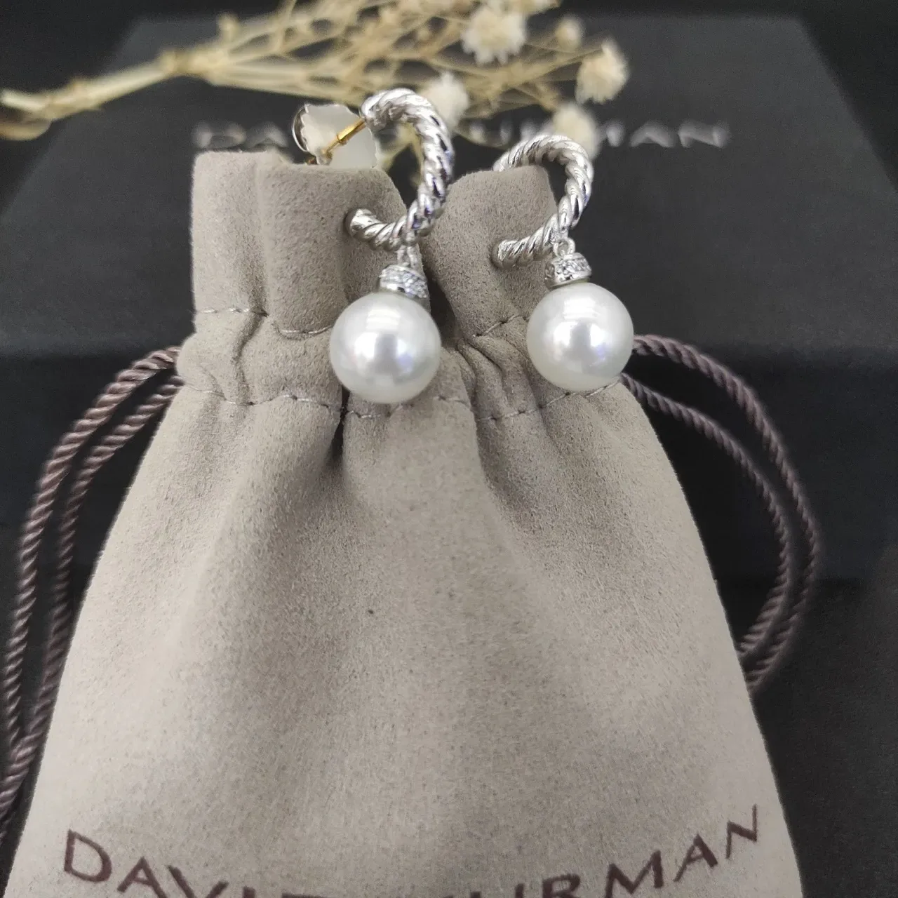 Twisted Rope Hoop Pearl Drop Earrings 2