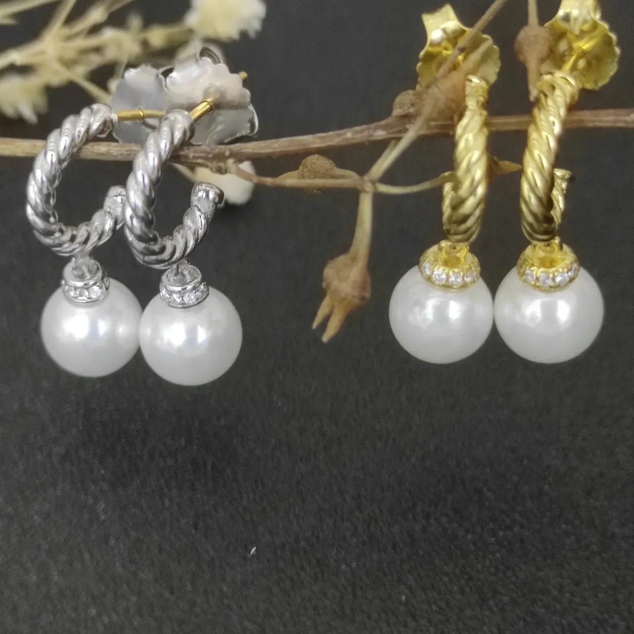 Twisted Rope Hoop Pearl Drop Earrings 5