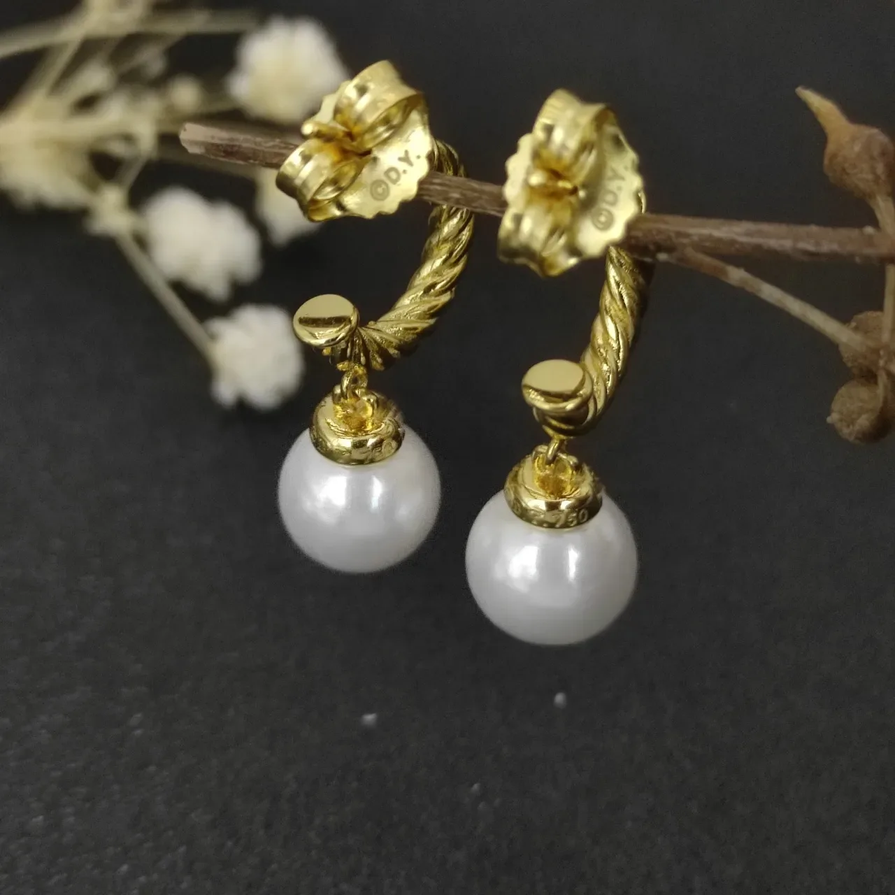 Twisted Rope Hoop Pearl Drop Earrings 7