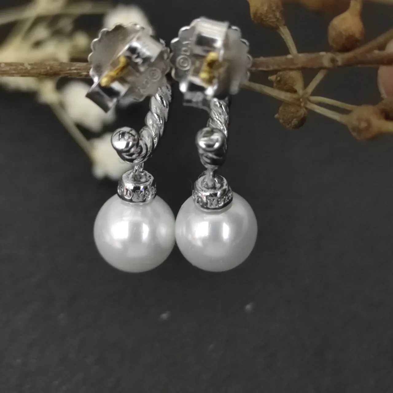 Twisted Rope Hoop Pearl Drop Earrings 8
