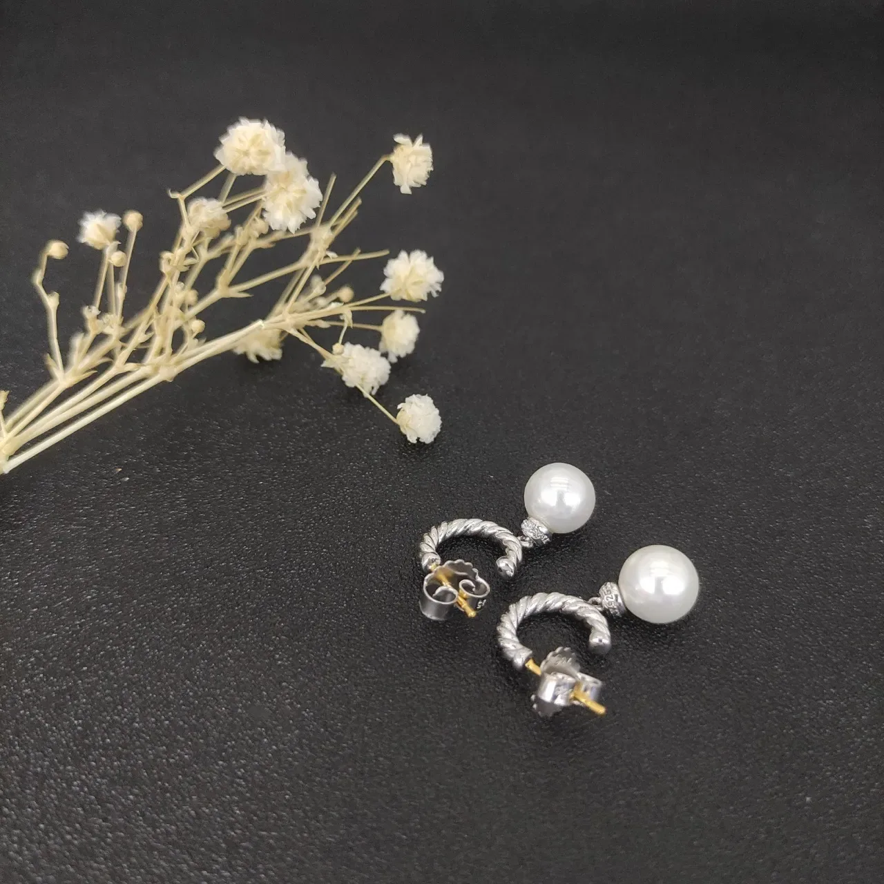 Twisted Rope Hoop Pearl Drop Earrings 9
