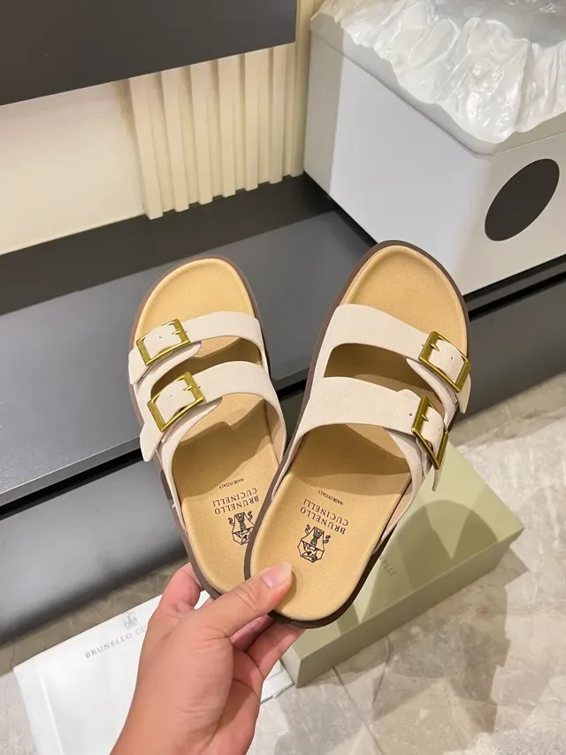 Two-Strap Buckle-Closure Flat Slide Casual Sandals 3