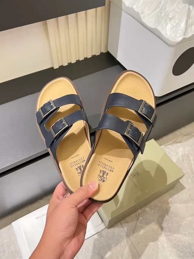 Two-Strap Buckle-Closure Flat Slide Casual Sandals 4
