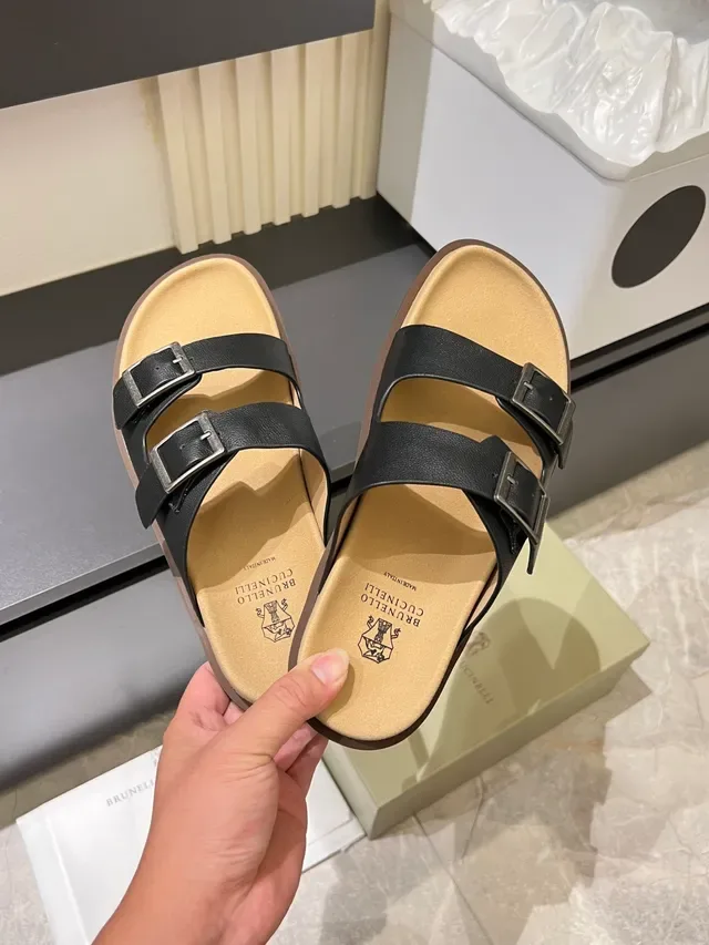 Two-Strap Buckle-Closure Flat Slide Casual Sandals 5