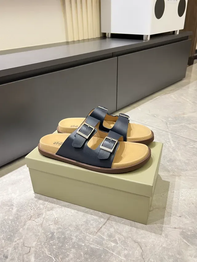 Two-Strap Buckle-Closure Flat Slide Casual Sandals 6