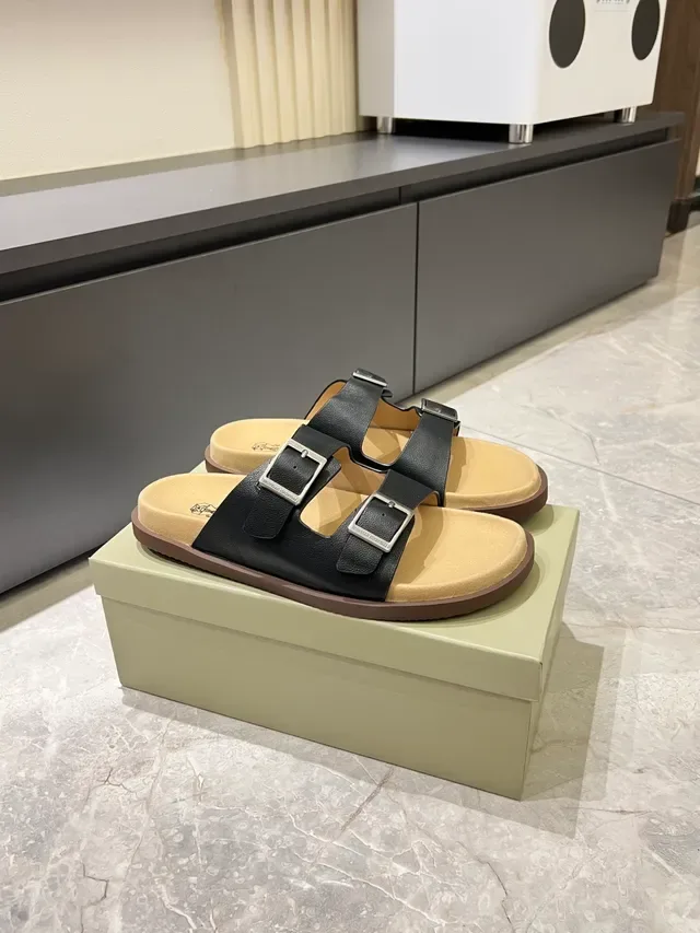 Two-Strap Buckle-Closure Flat Slide Casual Sandals 7