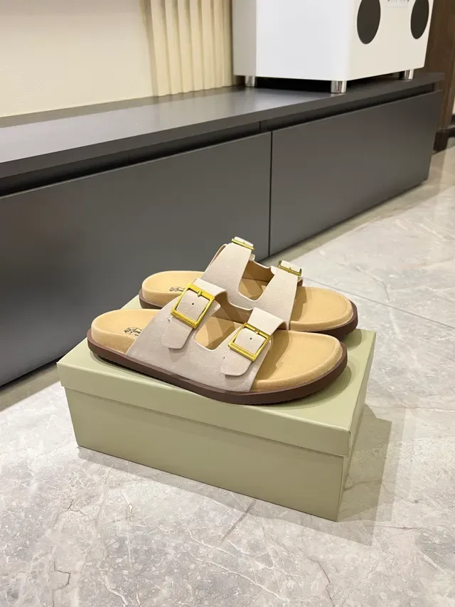 Two-Strap Buckle-Closure Flat Slide Casual Sandals 8