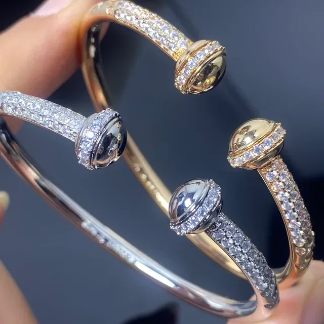 Two-Tone Pavé Ball-End Open Bangle Bracelets 2