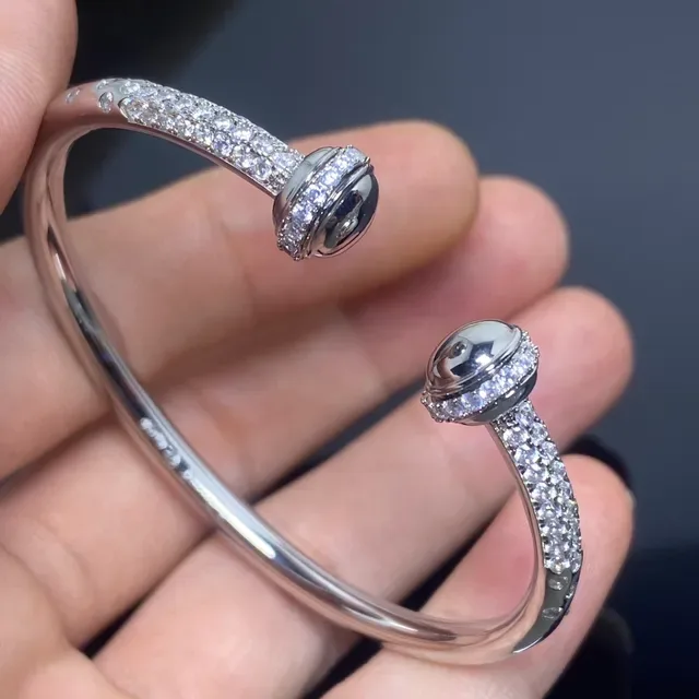 Two-Tone Pavé Ball-End Open Bangle Bracelets 4